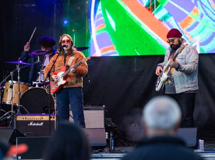 A group of performers on stage at the 2024 Grey Cup Festival – clicking this link will open a larger version of it in the browser window.