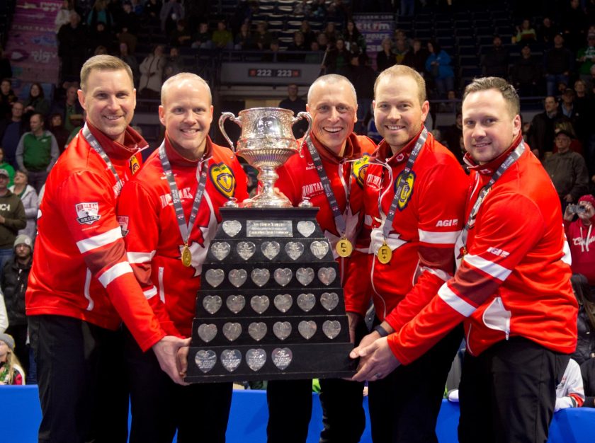 Victorious, Team Canada stands with the trophy at the 2024 Montana's Brier – clicking this link will open a larger version of it in the browser window.